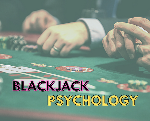 Blackjack psychology text with blackjack table background