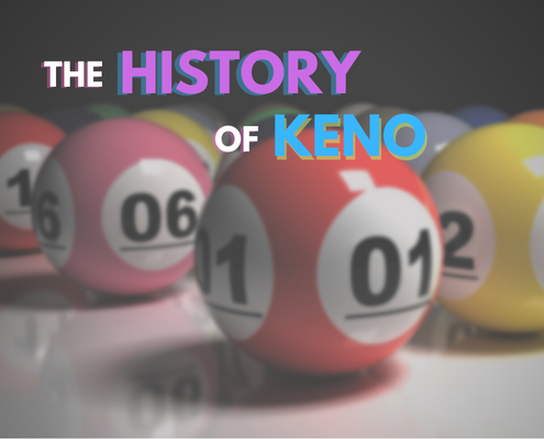 History of Keno text with lottery ball background