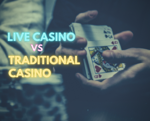 live casino vs traditional casino text with dealer shuffling cards