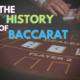The history of baccarat text with casino dealer and table